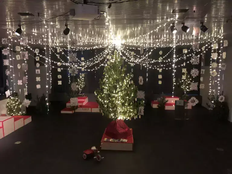 Decorations hanging from the ceiling in City hall