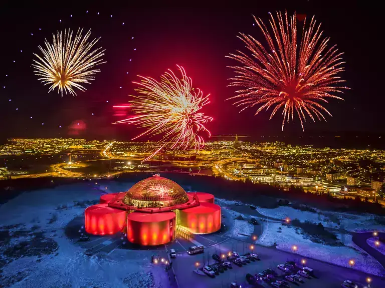 Fireworks over Perlan Museum